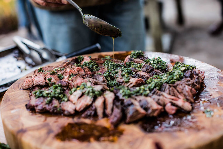 Chimichurri on sliced steak