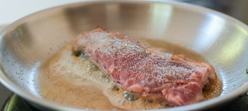 New York Strip searing in a MadeIn pan