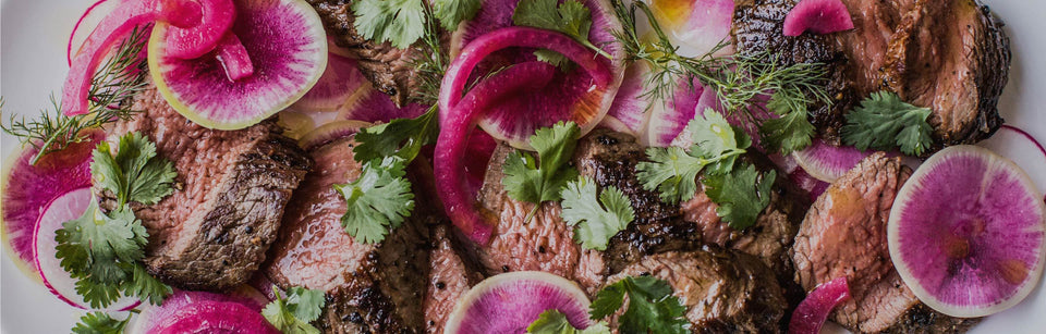 Grilled Steak with Radish and Pickled Onion Salad